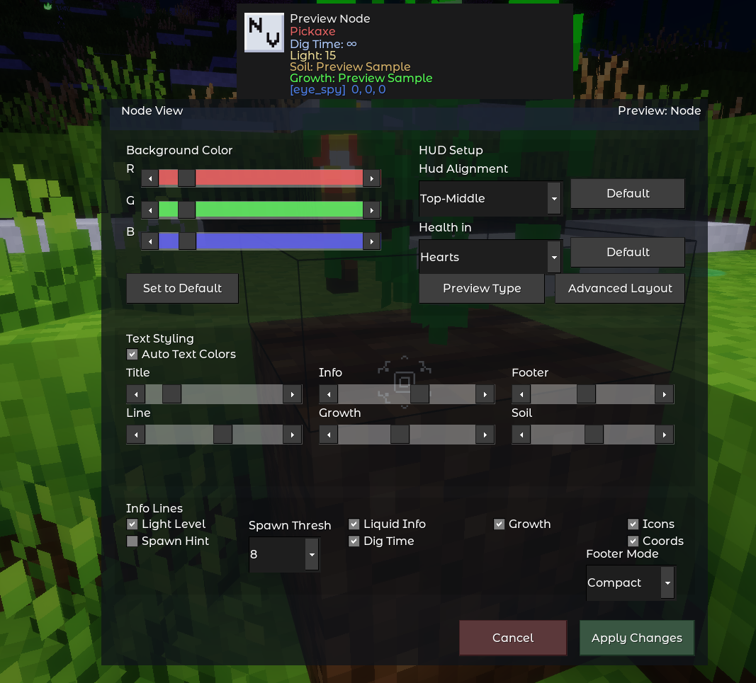 Settings editor with live HUD preview