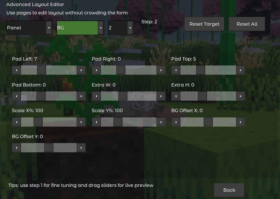 Advanced Layout Editor with position and panel sliders